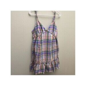 wild fable Pastel Plaid Sundress large L Lavender Pink spaghetti strap vneck A1